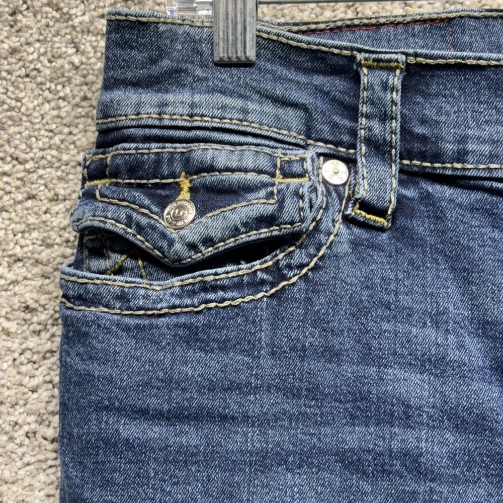 True Religion Rocco Relaxed Skinny Jeans Blue‎ 34x32 Men's Flap Button Denim EUC
